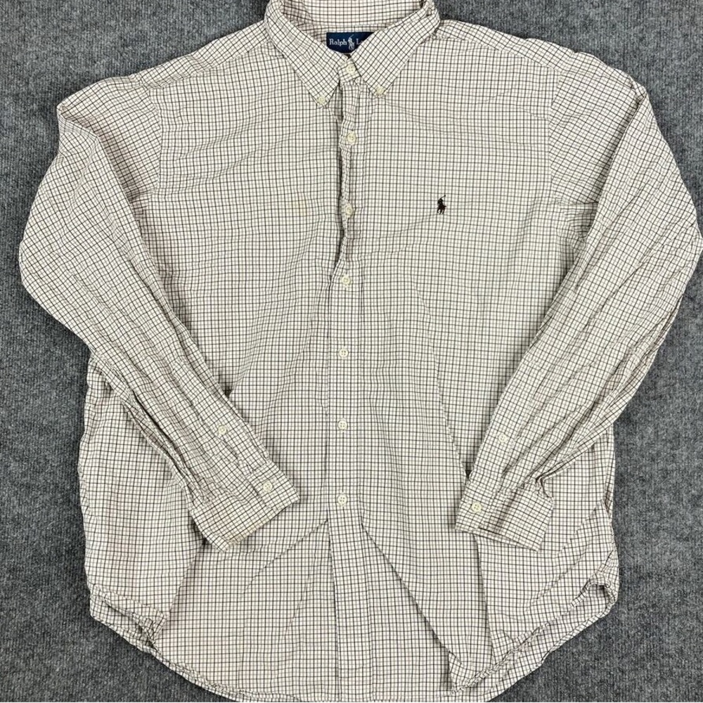 Ralph Lauren Men's Beige Checkered Button-Down Shirt